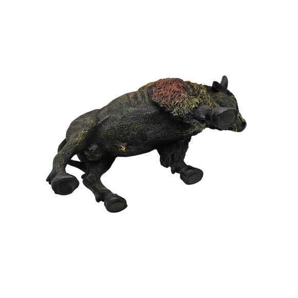 Vintage Buffalo Bison Resin Figurine Sculpture w/ Sunrise Sunset Painted On Side - Picture 5 of 7